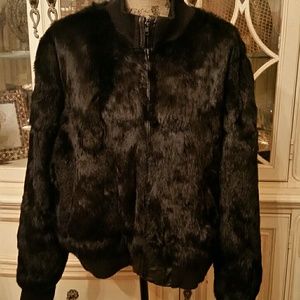Ashley Stewart Plus Size Rabbit Fur Bomber Jacket